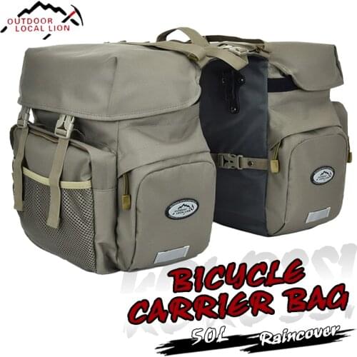 LOCALLION Retro Canvas Bicycle Carrier Bag 50L Rear Rack Trunk Bike Luggage Back Seat Pannier Reflectivs Cycling Storage Two Bag