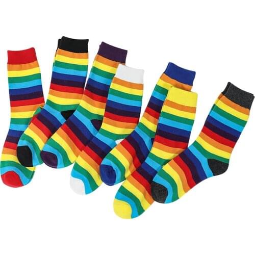 Loose Cotton Women Socks Harajuku Rainbow Striped Designer Classic Unisex Sox Men Running Streetwear Skateboard Gifts Wholesale