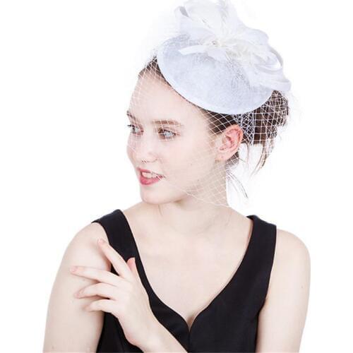 British Style Vintage Fashion Cotton Mesh White Veil Headband Bridal Feather Flower Wedding Headdress Mysterious Cover Face Veil