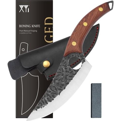XYj 6-inch Full Tang Boning Knife With Carry Leather Sheath Curved Boning Knives For Meat Cutting Kitchen Cleaver Butcher Knife
