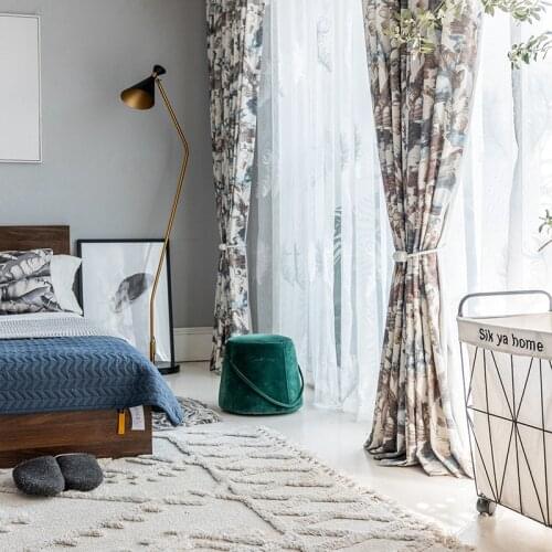 Curtain Fabric Modern Simple Curtain Poly-cotton Printing Curtain for Living Room Bedroom Translucidus (Shading Rate 41%-85%)