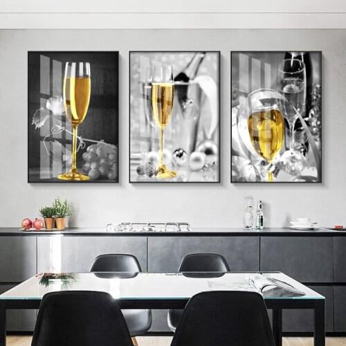 Yellow Champagne Picture Home Decor Nordic Canvas Painting Wall Art Print Wine Cup Poster Art Painting for Kitchen Living Room