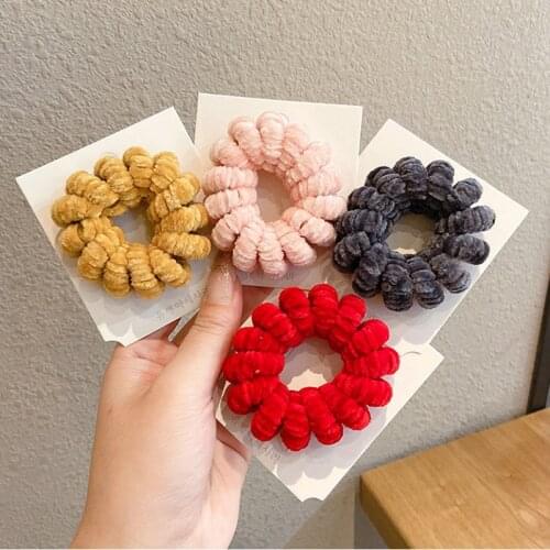 Women Accessories Solid Color Elastic Hair Band Furry Telephone Wire Hair Tie Large Size Spiral Shape Rubber Fashion Scrunchie