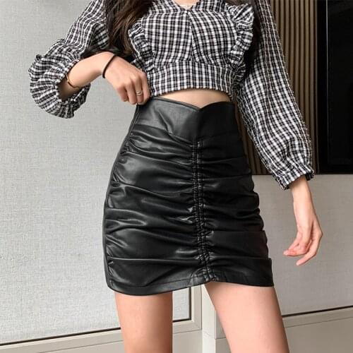 Pu Leather Mini Korean Fashion High-Waisted Vintage Spring Autumn Summer WomenS Clothing Skirts Vetement Femme 2021