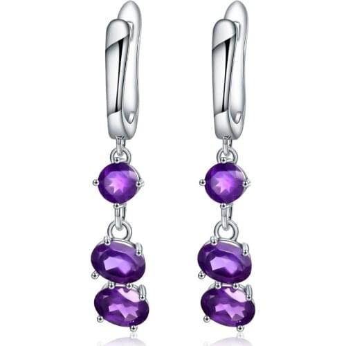 Gems Ballet Solid 925 Sterling Silver Earrings Romantic Purple Fine Jewelry 4.21Ct Natural Amethyst Drop Earrings For Women