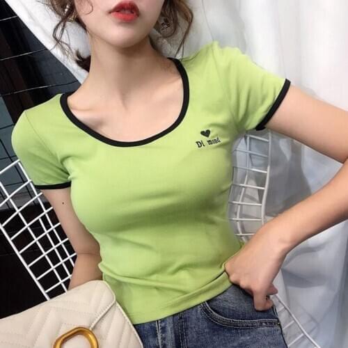 Women Spring Summer Style Sexy T-Shirts Tops Lady Casual Slim O-Neck Collar Short Sleeve Sexy Tees Tshits ZZ0140