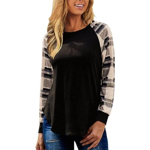 Plus Size Silm Jumper Pullovers Women Long Sleeve Tshirt Casual Autumn Color Block Striped Clothes