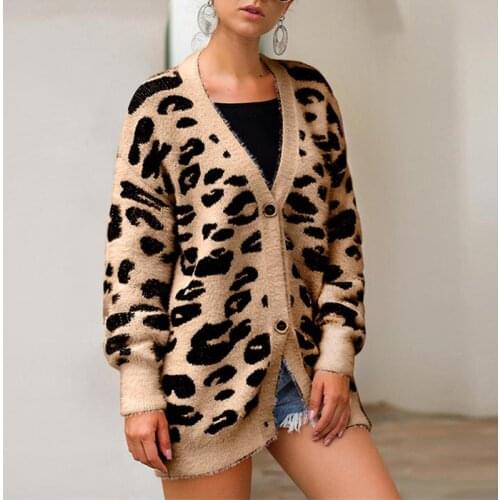 Misswim Casual leopard print cardigan women 2019 Autumn winter button sweaters Ladies knitwear oversizd cardigan streetwear XL
