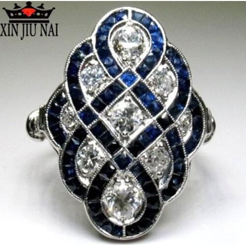 925 Anillos Silver Vintage White Stone Rings For Women Ring Gift Dark Blue Ring Luxury Jewelry Bague Femme Girl Anillos Mujer