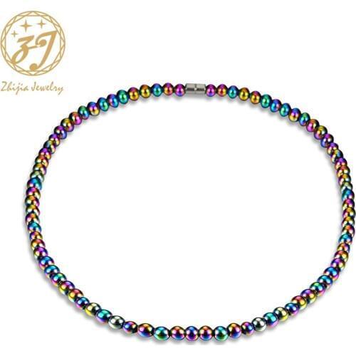 Zhijia Multicolor natural stone chain choker necklace chain gallstone beads charm necklace for women /Men jewelry dropshipping