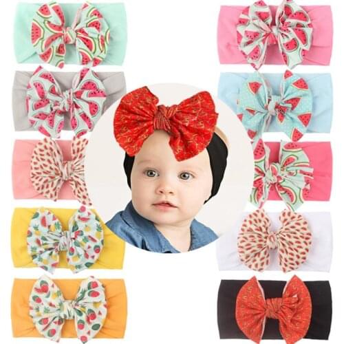 1 Pcs Baby Hair Band Baby Print Headscarf Children Nylon Soft Wide-sided Bow Headband Toddler Hair Accessory Hair Ties For Kids