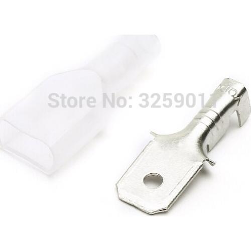 100PCS 6.3 Brass Boat Car Speaker Circuit Board Male Connector Plug Tinned Fitting Copper Terminal Block With Transparent Sheath