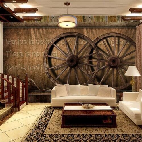 European Style Retro Wooden Wheel Background Wall 3D Mural Wallpaper Cafe Living Room Modern Vintage Decor Photo Wallpaper Roll