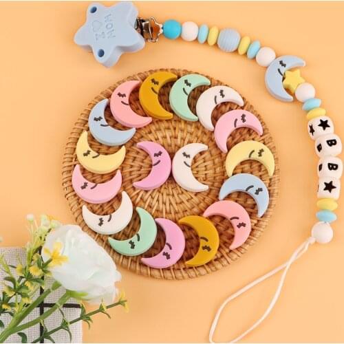 Kovict 50/100pc Moon Silicone Beads Food Grade Silicone Teether DIY Pacifier Necklace Accessories Chewable Nursing Baby Toys