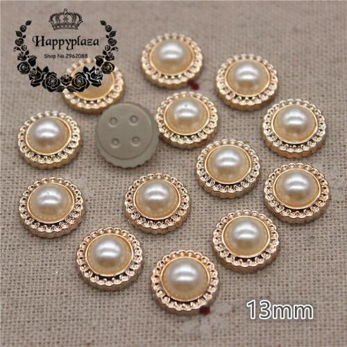 50pcs 13mm Golden Lace Pearl Plastic Flat back Button Decoration Sewing Craft Scrapbook Accessories