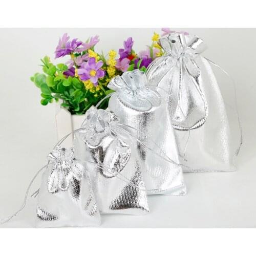 50pcs 4 Size Sliver Color Organza Bag Jewelry Packaging Bags Christmas Decoration Wedding Favor Pouches & Drawstring Gift Bags