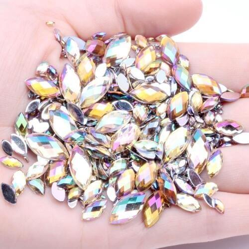 7x15mm 500pcs Acrylic Flat Back Marquise Earth Facets AB Colors Acrylic Rhinestone Glue On Acrylic Beads Decorate