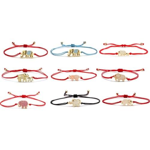 AAA Sparkling Cubic Zirconia Black Eye Lovely Elephant Charm Bracelet Women Copper CZ Auspicious Animal Good Luck Jewelry Gift