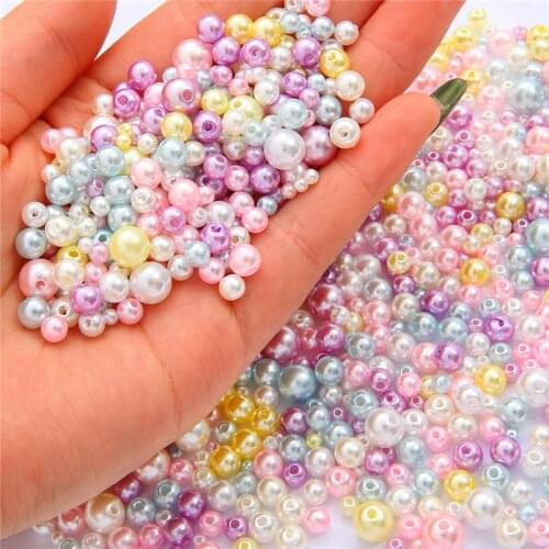 150-300Pcs Mix Size 3/4/5/6/8mm With Hole Colorful Round Acrylic Imitation Pearl Beads For Jewelry Making DIY Earring Necklace