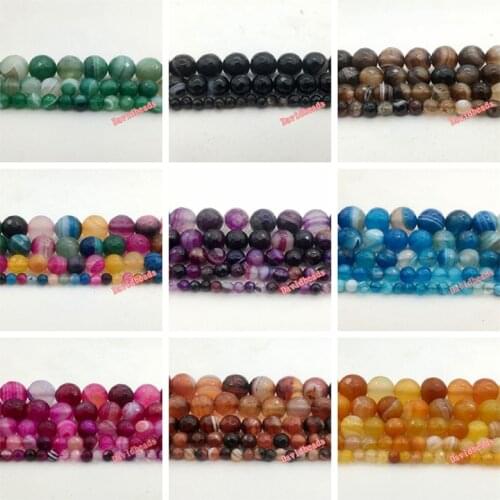 Natural Stone Faceted Blue Green Mixed Magenta Purple Coffee Stripe Agates Beads 4 6 8 10 12mm pick size for jewelry making
