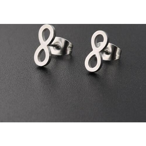 Hfarich Simple 8 Shaped Stainless Steel Earrings Cute Infinity Time Stud Earings for Lovers Couples Wedding Engagement Gift