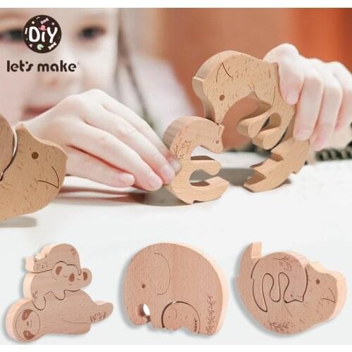 Lets make Maple Animal Stitching Toy Montessori Early Education Baby Educational Toys Teether Stitching Sloth Elephant Wooden