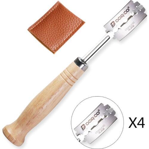 Specialty Bread Arc Curved Knife Wood Handle 4Pcs Replacement Blades Western Baguette Cutting French Toast Bagel Cutter