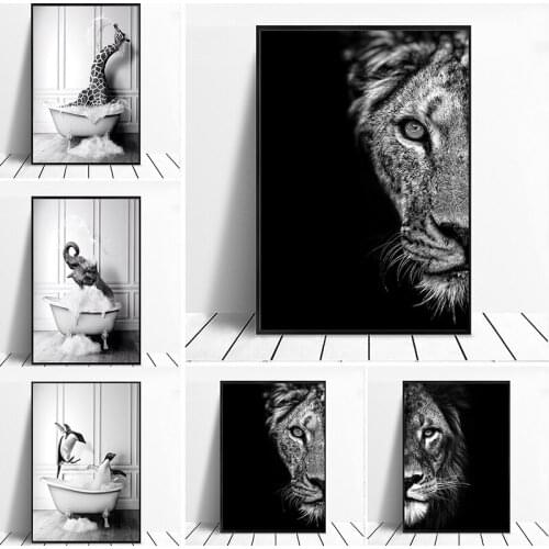 Canvas Painting Animal Posters And Prints Camel Elephant Giraffe Childrens Bathroom Wall Art Picture Decorativos Home Decor