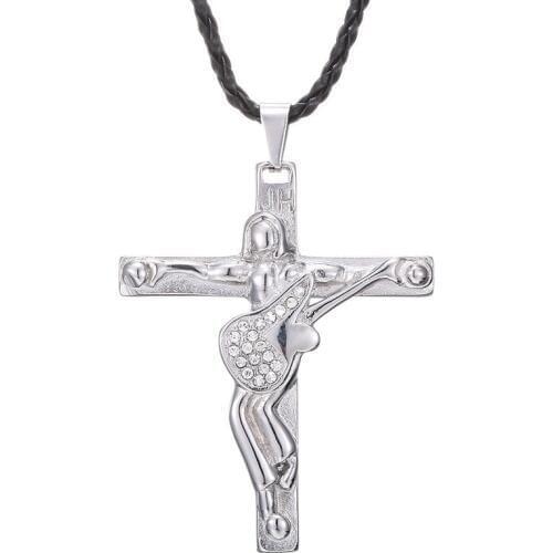 Johnny Hallyday Guitar Cross Pendant Necklace Stainless Steel Charm Choker Necklaces For Women Men Necklace Christian Gift