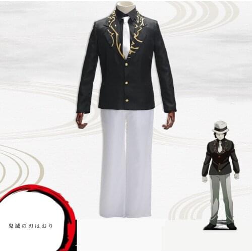 Anime Cosplay Demon Slayer Kibutsuji Muzan Costume Black Suit Uniforms Wig Kimetsu no Yaiba
