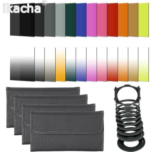 Square 24pcs Filter kit for Camera Cokin P Series style + 49mm 52mm 55mm 58mm 62mm 67mm 72mm 77mm 82mm Adapter Rings New