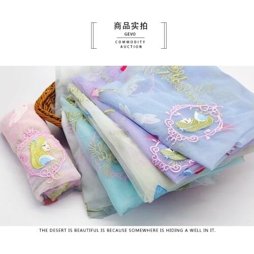 Alice in Wonderland Cute Cartoon Embroidery Fabric Breathable Mesh Cheongsam Dress Clothes Fabric Kids Lady Clothing Soft Fabric