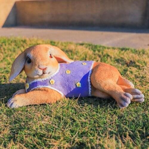 Chinese Cute Cartoon Resin Vest Rabbit Ornaments Outdoor Garden Balcony Figurines Decoration Courtyrad Villa Sculpture Crafts