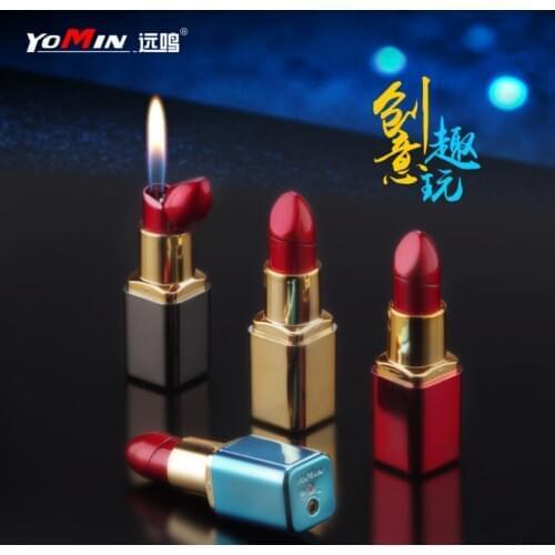 Mini lady cigarette lighter creative personalized lipstick modeling butane Inflatable smoking igniter woman gift (no gas)