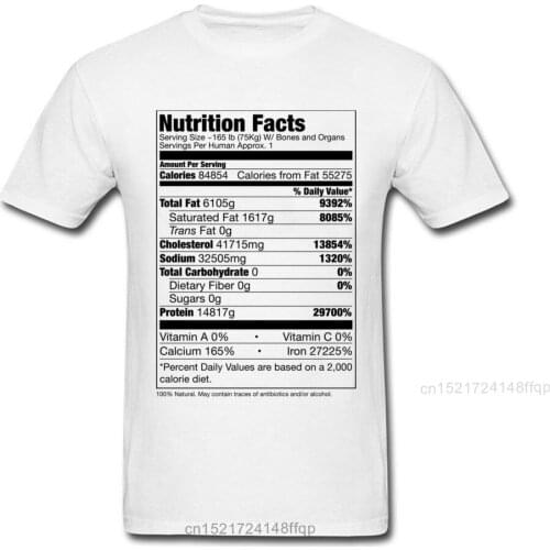 New List Funny T-shirt Human Nutrition Facts Print Men White Black Tee Shirt Crew Neck Short Sleeves Cotton Letter Top