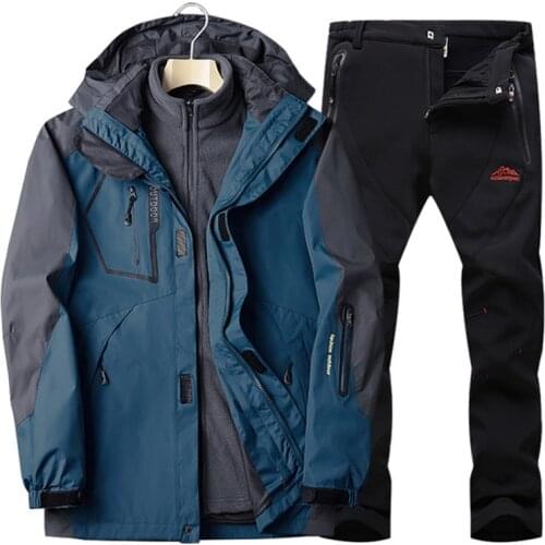 Men‘s Hiking jacket & Hiking Pants Fleece liner Thermal coat Winter Outdoor fishing hunting Waterproof Windproof jacket + pants