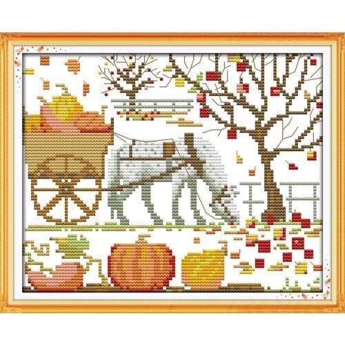 Magical pumpkin cross stitch kit flowers 14ct 11ct count printed canvas stitching embroidery DIY handmade needlework