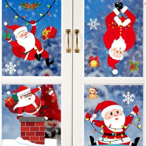 Christmas Window Stickers Santa Claus Sticker Merry Christmas Decorations for Home Navidad 2021 Xmas Ornament Gift New Year 2021
