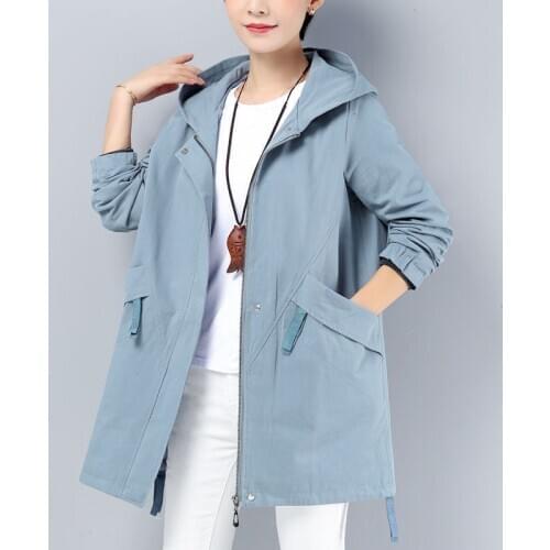 2021 New Autumn Womens Jacket Long Coat Loose Hooded Jacket Casual Female Windbreaker Basic Jackets Outwear Plus Size 5XL