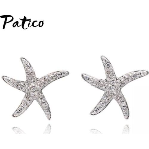New Design 925 Sterling Silver Stud Earrings for Women CZ Zirconia Starfish Shape Wedding Birthday Classic Simple Jewelry Gift