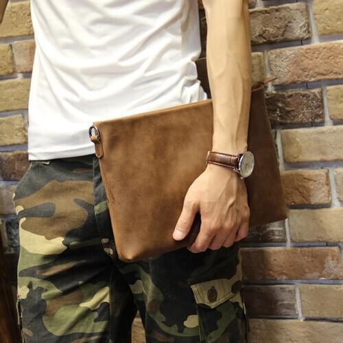 New Casual Crazy horse PU leather Mens Envelope Clutch Business Men Clutch Bags Solt Leather Large Capacity Hand Bags for Male