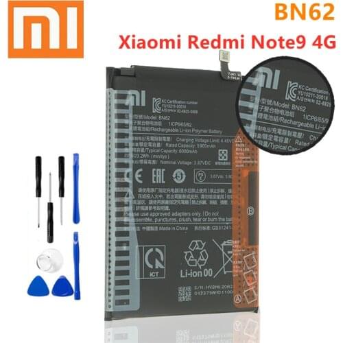 Xiao Mi Original 6000mAh BN62 Phone Battery For Xiaomi Redmi Note9 4G POCO M3 High quality Batteries + Free Tools