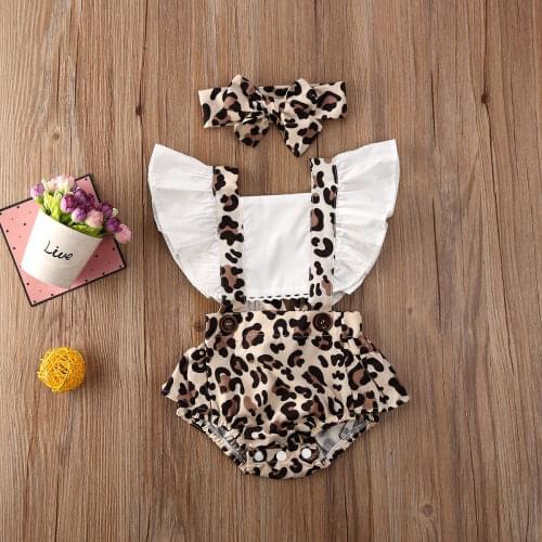 Pudcoco Newborn Baby Gril Clothes Sleeveless Floral Ruffle Leoprad Print Romper Jumpsuit Headband 2Pcs Outfits Cotton Sunsuit