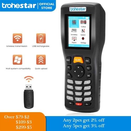 Trohestar 1D 2D Barcode Scanner Wireless QR Bar Code Reader Handheld Inventory Counter Data Collector Bar Code Scanners PDF 417