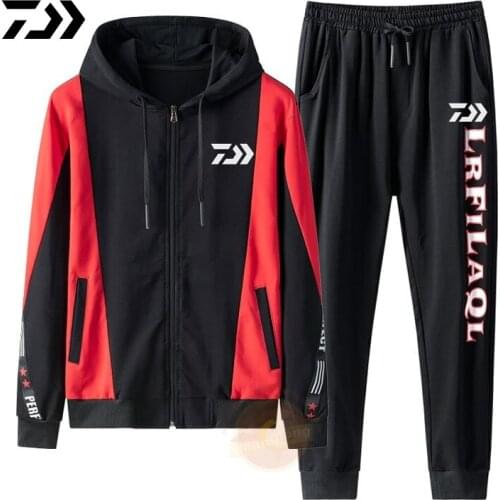 Daiwa Spring Autumn Fishing Suit Cotton Outdoor Camping Hiking Sport Set Striped Hooded Clothes Fishing Jacket Pants Suit 585