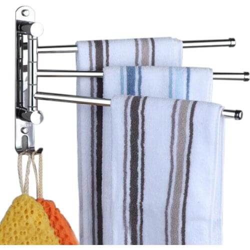 Towel Bar Wall Mounted Self-Adhesive/Screw Stainless Steel Swivel Towel Rack 3/4/5 Arms Bathroom Towel Hanger Supplies