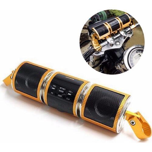 Waterproof Bluetooth Motorcycle Audio Stereo MP3 FM Radio Speaker Handlebar Moun Gold For BMW Harley Honda Kawasaki Yamaha
