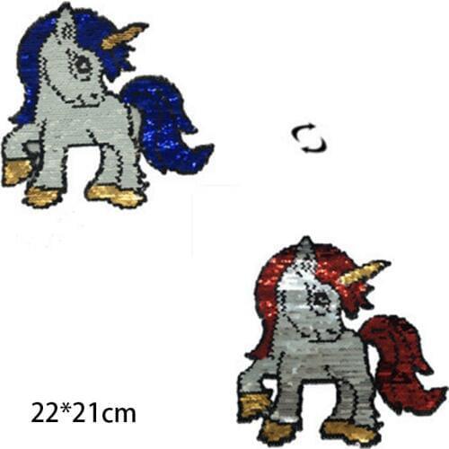 Embroidered Paillette Rainbow Unicorn Patches Reversible Horse Sequin Appliques Sew On shirt Patch For Clothes Kids Fabric Decor
