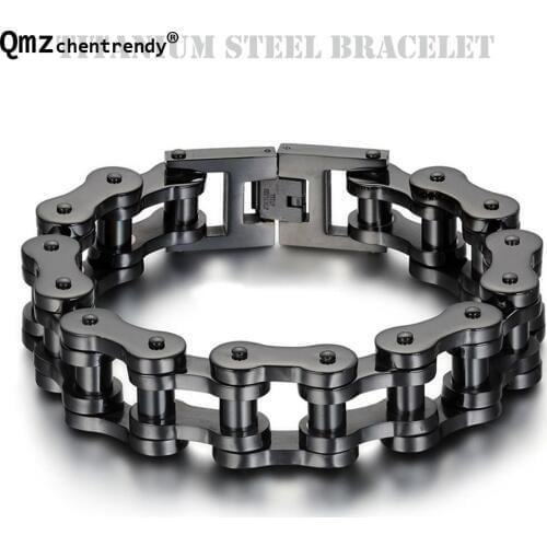 Top Quality Titanium IP Black Plated Biker Bicycle Chains Bracelets Punk Wristbands High Polished Brace lace Mens Bangles 23cm