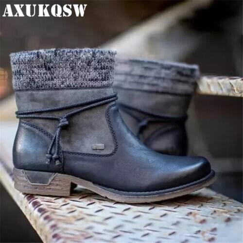 Winter Boots 2020 Women Basic Ankle Boots Woman Round Toe Zip Platform Boot Female Shoes Warm Lace Up Boots Plush Botas mujer